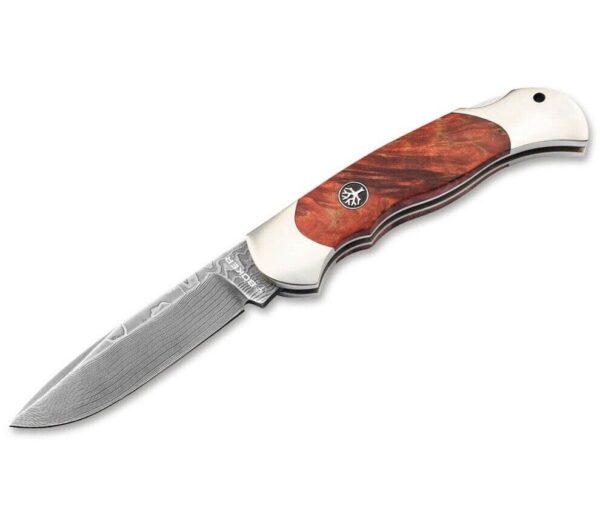 Böker Manufaktur Optima Burl Birch Bloody Orange Damast Çakı