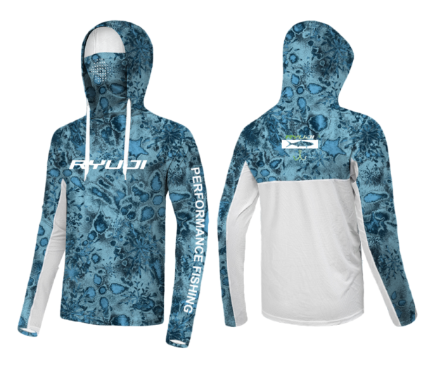 RYUJI UV PERFORMANCE HOODIE SHIRT+NECK, BLUE REEF
